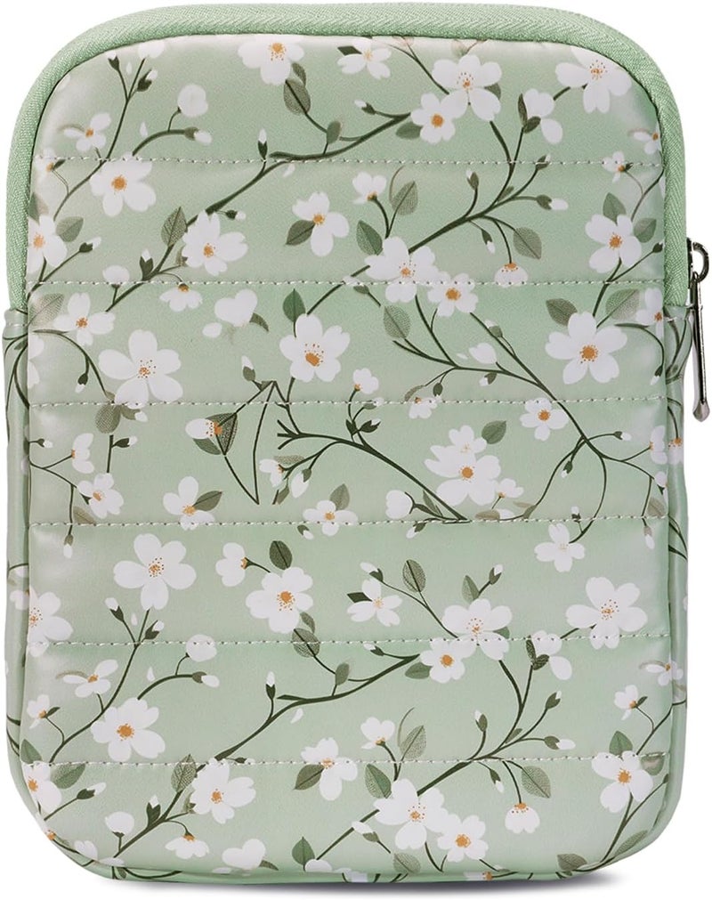 Clezolraa 6-7 Inch Puffy Sleeve Case for 7" Kindle Paperwhite 12th Gen/Colorsoft 2024, 6.8" Kindle Paperwhite 11th Gen, 6" Kindle 11th Gen 2024/2022, Oasis, Protective Pouch Bag, Green Floral - Image 1